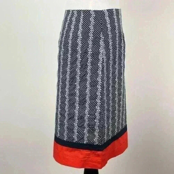 Talbots womens skirt size 4 navy blue red midi nautical pencil - Picture 3 of 8